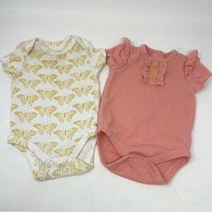 Baby 2pk Peach Ruffle White Yellow Butterfly Onesies Size 3-6m Rachel Zoe